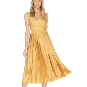 TULAROSA Mel Marigold Yellow Silky Pleated Cocktail Party Dress Midi Size Small